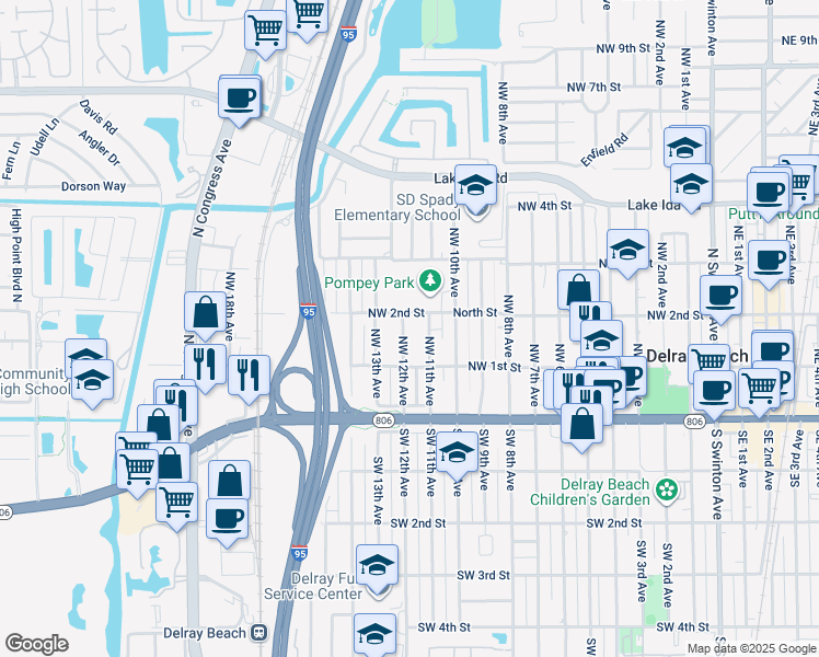 map of restaurants, bars, coffee shops, grocery stores, and more near 127 Northwest 12th Avenue in Delray Beach