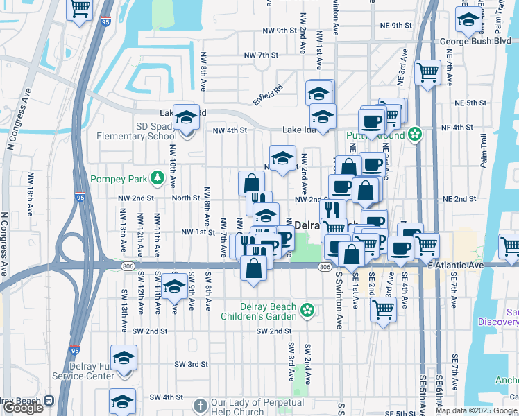 map of restaurants, bars, coffee shops, grocery stores, and more near 126 Northwest 4th Avenue in Delray Beach