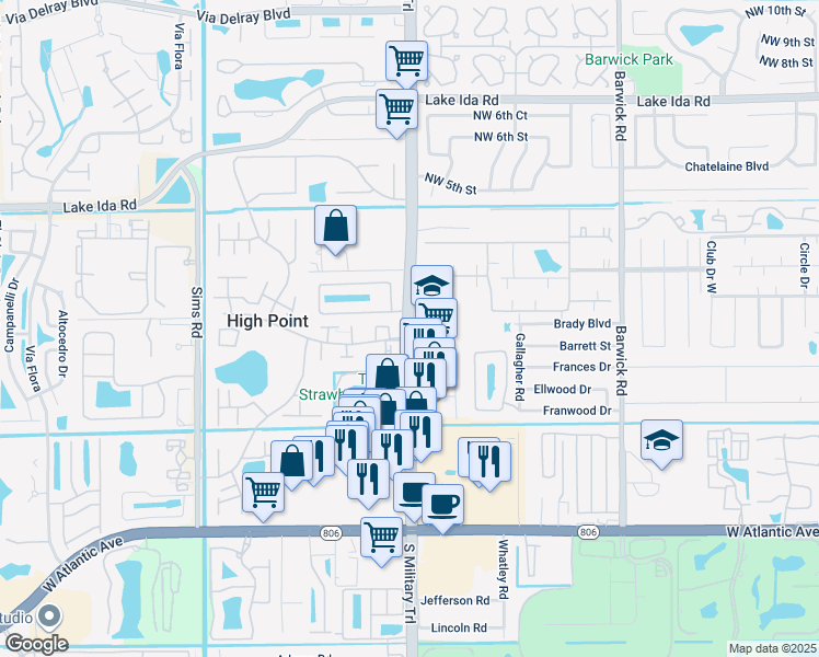 map of restaurants, bars, coffee shops, grocery stores, and more near in Delray Beach