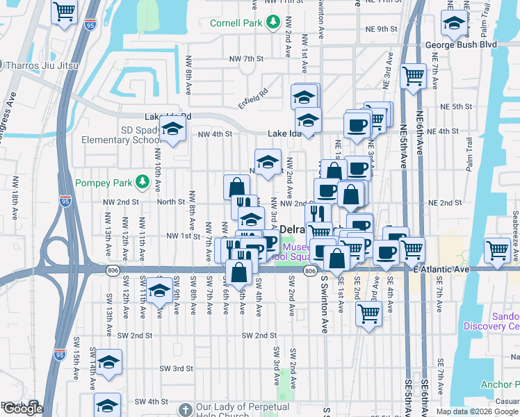 map of restaurants, bars, coffee shops, grocery stores, and more near 126 Northwest 4th Avenue in Delray Beach