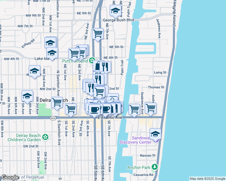 map of restaurants, bars, coffee shops, grocery stores, and more near 716 Northeast 2nd Street in Delray Beach