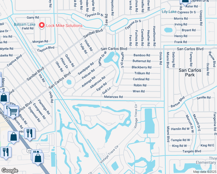 map of restaurants, bars, coffee shops, grocery stores, and more near 8192 Egret Road in Fort Myers