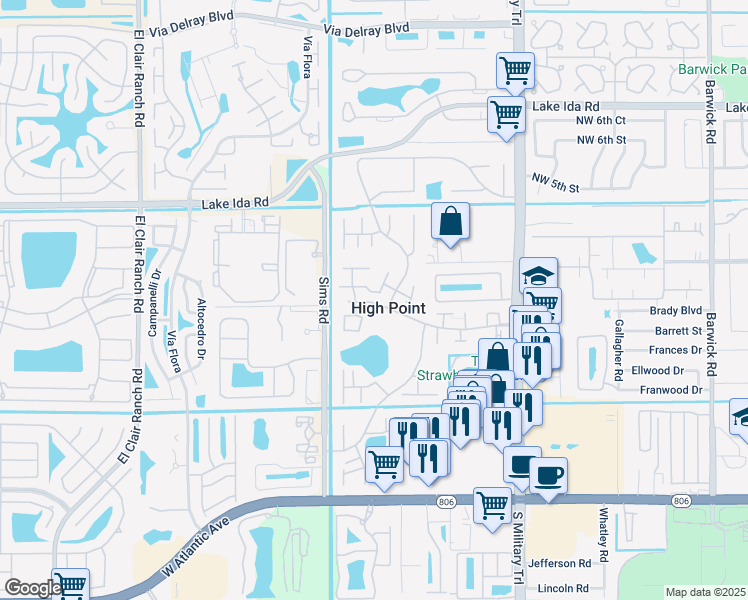 map of restaurants, bars, coffee shops, grocery stores, and more near in High Point