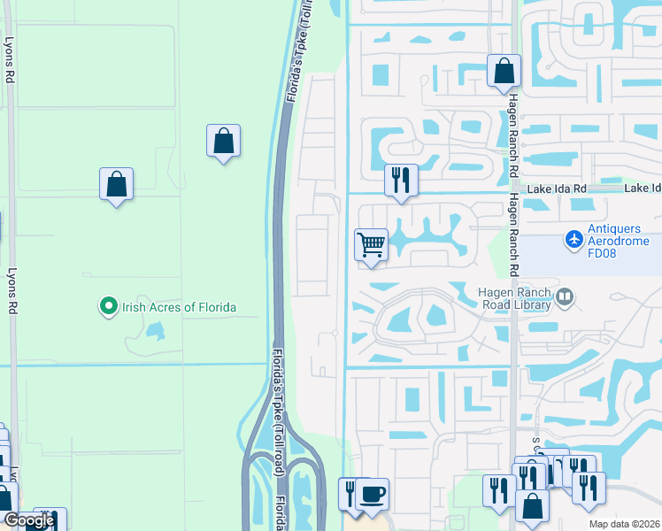 map of restaurants, bars, coffee shops, grocery stores, and more near 14142 Rock Salt Road in Delray Beach