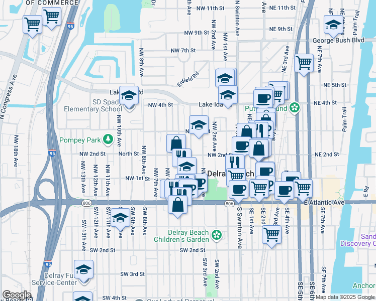 map of restaurants, bars, coffee shops, grocery stores, and more near 220 Northwest 4th Avenue in Delray Beach