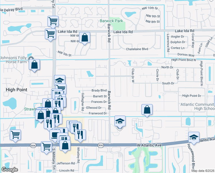 map of restaurants, bars, coffee shops, grocery stores, and more near 4755 Northwest 2nd Street in Delray Beach