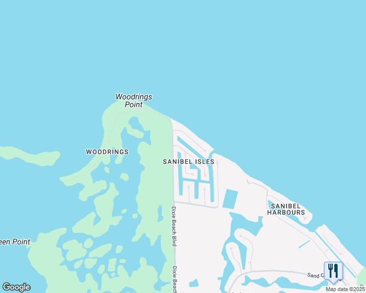 map of restaurants, bars, coffee shops, grocery stores, and more near 1550 Angel Drive in Sanibel