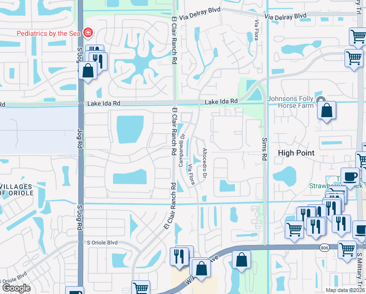 map of restaurants, bars, coffee shops, grocery stores, and more near 14213 El Clavel Way in Delray Beach