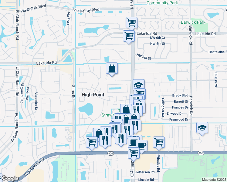 map of restaurants, bars, coffee shops, grocery stores, and more near 5089 South La Sedona Circle in Delray Beach