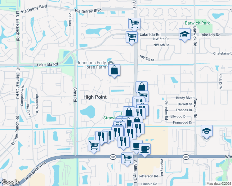 map of restaurants, bars, coffee shops, grocery stores, and more near 5089 South La Sedona Circle in Delray Beach
