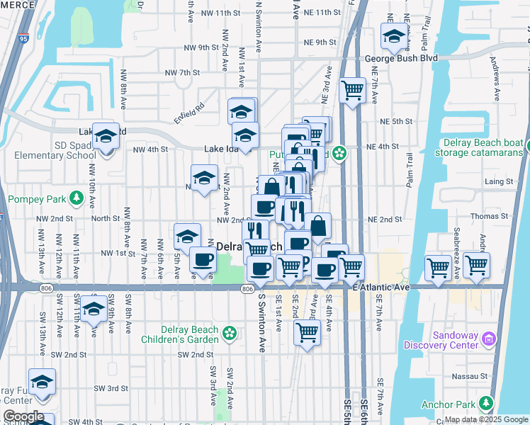 map of restaurants, bars, coffee shops, grocery stores, and more near 209 North Swinton Avenue in Delray Beach