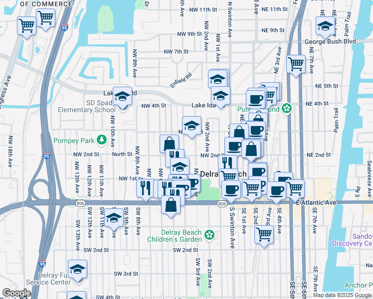 map of restaurants, bars, coffee shops, grocery stores, and more near 211 Northwest 4th Avenue in Delray Beach