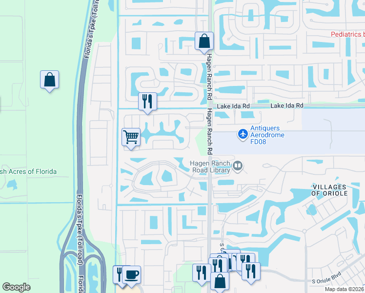 map of restaurants, bars, coffee shops, grocery stores, and more near 7809 Stirling Bridge Boulevard South in Delray Beach