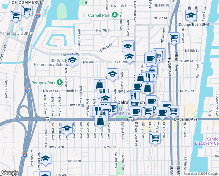 map of restaurants, bars, coffee shops, grocery stores, and more near 211 Northwest 4th Avenue in Delray Beach