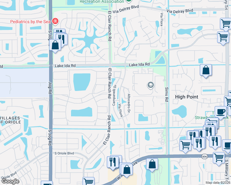 map of restaurants, bars, coffee shops, grocery stores, and more near 14213 El Clavel Way in Delray Beach