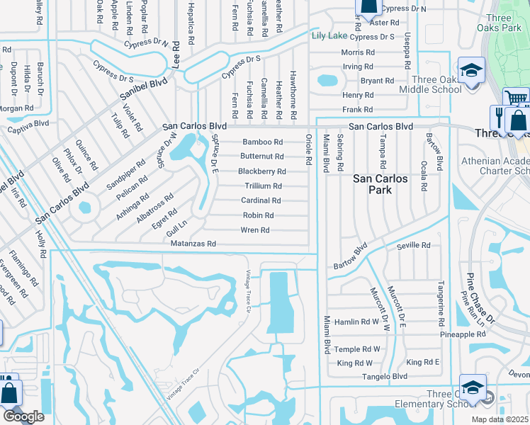 map of restaurants, bars, coffee shops, grocery stores, and more near 8385 Robin Road in Fort Myers