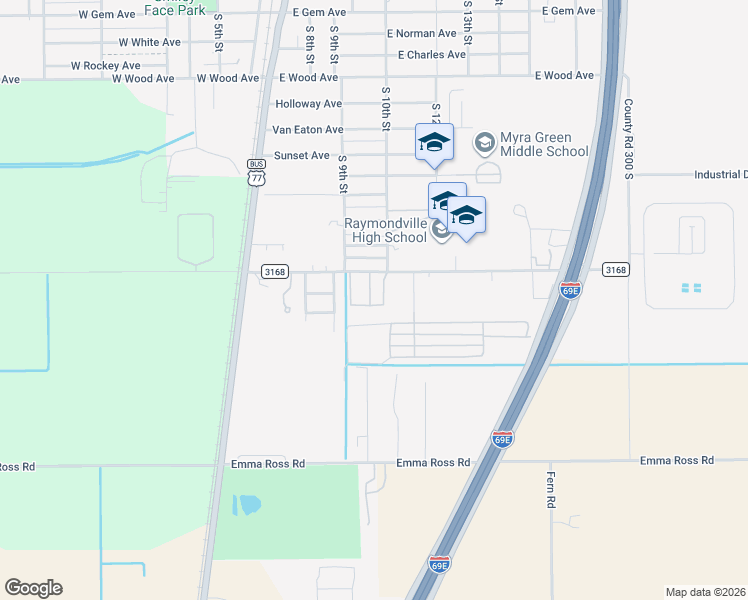 map of restaurants, bars, coffee shops, grocery stores, and more near 380 Farm to Market 3168 in Raymondville