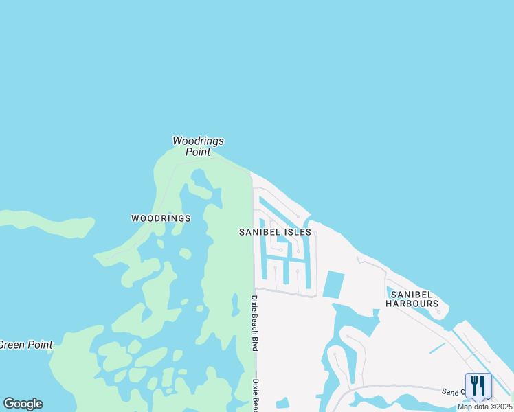 map of restaurants, bars, coffee shops, grocery stores, and more near 1550 Angel Drive in Sanibel