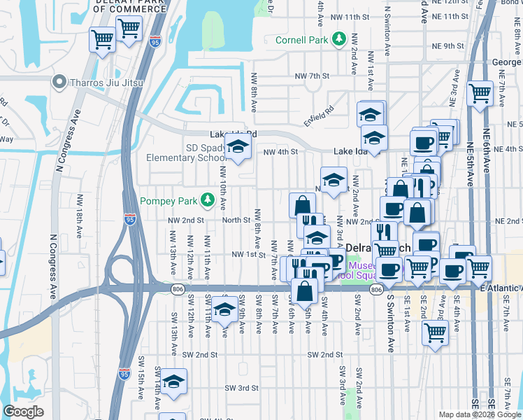 map of restaurants, bars, coffee shops, grocery stores, and more near 218 Northwest 7th Avenue in Delray Beach