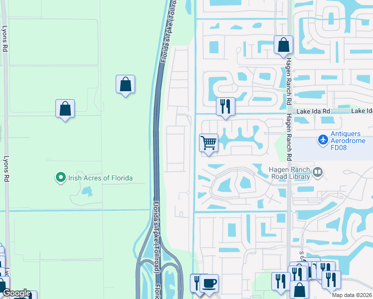 map of restaurants, bars, coffee shops, grocery stores, and more near 14142 Rock Salt Road in Delray Beach