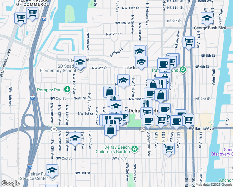 map of restaurants, bars, coffee shops, grocery stores, and more near 220 Northwest 4th Avenue in Delray Beach
