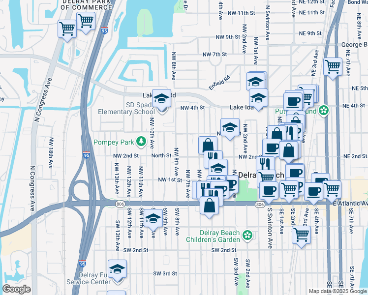 map of restaurants, bars, coffee shops, grocery stores, and more near 218 Northwest 7th Avenue in Delray Beach