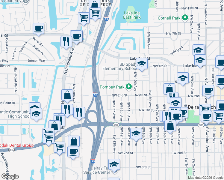 map of restaurants, bars, coffee shops, grocery stores, and more near 214 Northwest 13th Avenue in Delray Beach