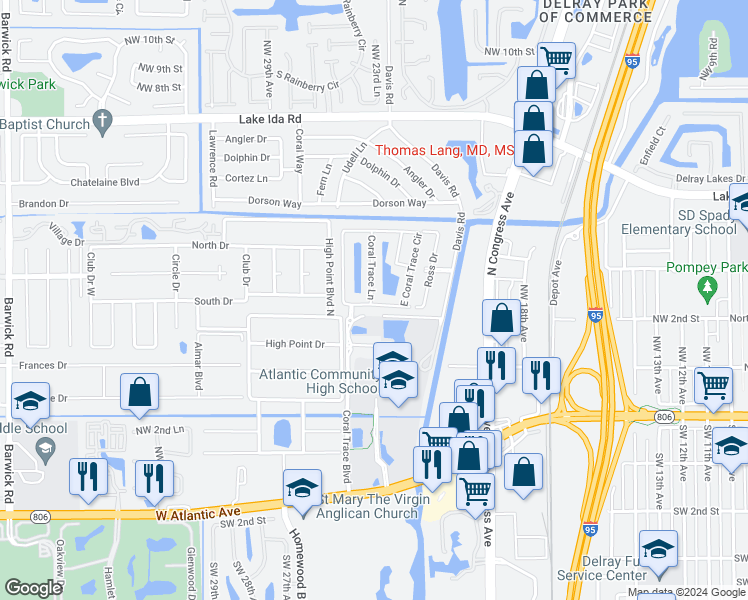 map of restaurants, bars, coffee shops, grocery stores, and more near 2491 South Coral Trace Circle in Delray Beach