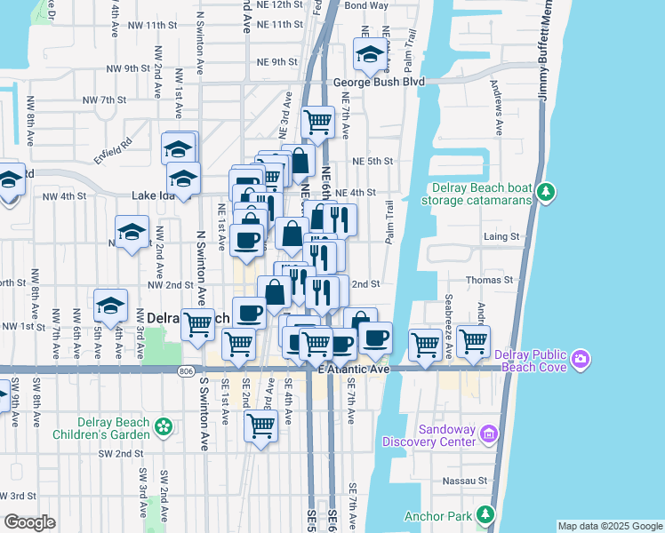 map of restaurants, bars, coffee shops, grocery stores, and more near 235 North Federal Highway in Delray Beach