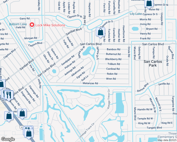 map of restaurants, bars, coffee shops, grocery stores, and more near 8192 Egret Road in Fort Myers