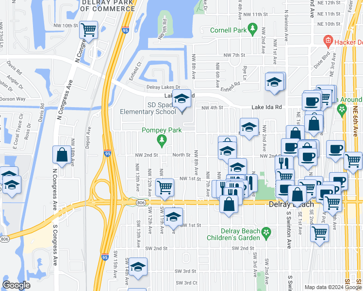 map of restaurants, bars, coffee shops, grocery stores, and more near 218 Northwest 9th Avenue in Delray Beach