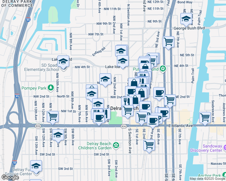 map of restaurants, bars, coffee shops, grocery stores, and more near 201 Northwest 3rd Avenue in Delray Beach