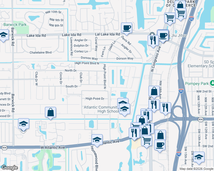 map of restaurants, bars, coffee shops, grocery stores, and more near 2551 South Coral Trace Circle in Delray Beach