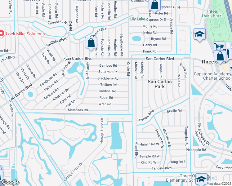 map of restaurants, bars, coffee shops, grocery stores, and more near 8433 Robin Road in Fort Myers