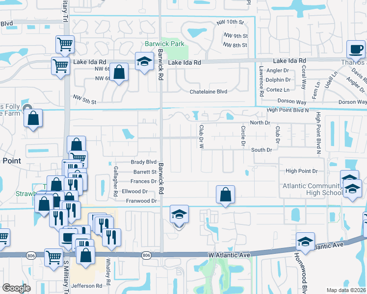 map of restaurants, bars, coffee shops, grocery stores, and more near 1310 High Point Place South in Delray Beach