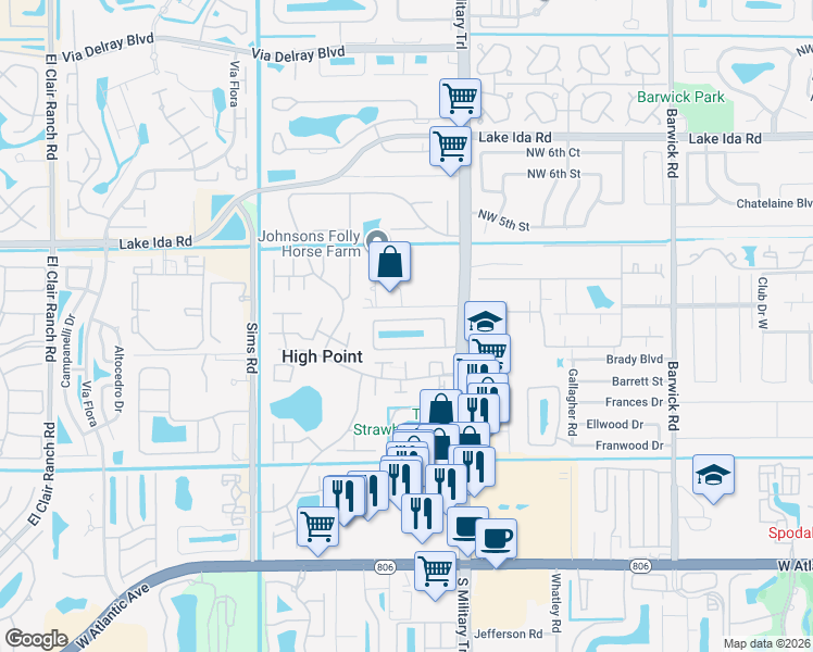 map of restaurants, bars, coffee shops, grocery stores, and more near 5072 North La Sedona Circle in Delray Beach
