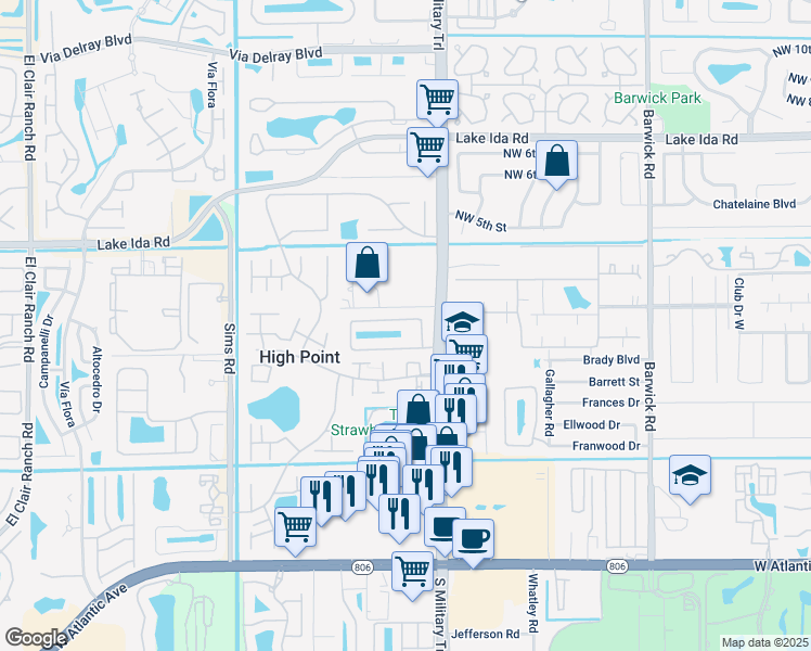 map of restaurants, bars, coffee shops, grocery stores, and more near 5040 North La Sedona Circle in Delray Beach