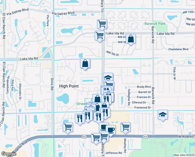 map of restaurants, bars, coffee shops, grocery stores, and more near 5020 North La Sedona Circle in Delray Beach