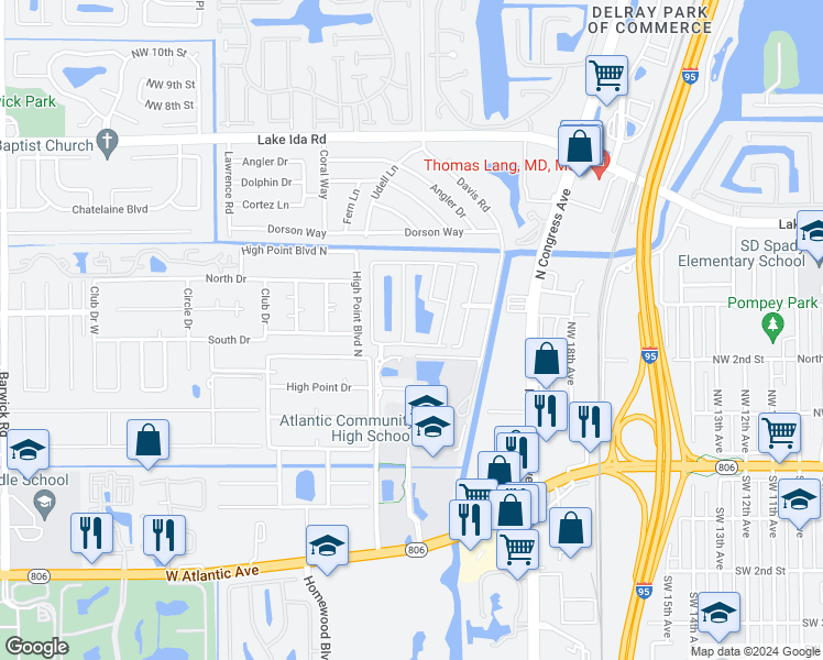 map of restaurants, bars, coffee shops, grocery stores, and more near 2485 South Coral Trace Circle in Delray Beach