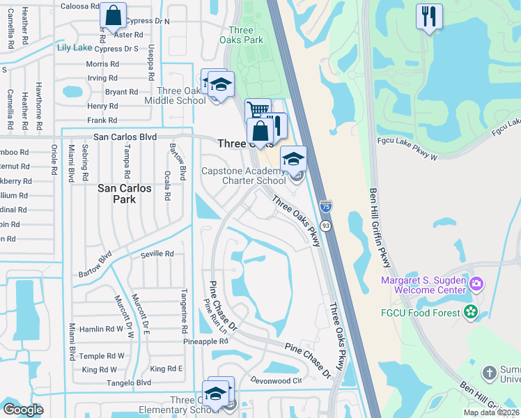 map of restaurants, bars, coffee shops, grocery stores, and more near 9980 Portofino Vineyards Drive in Fort Myers