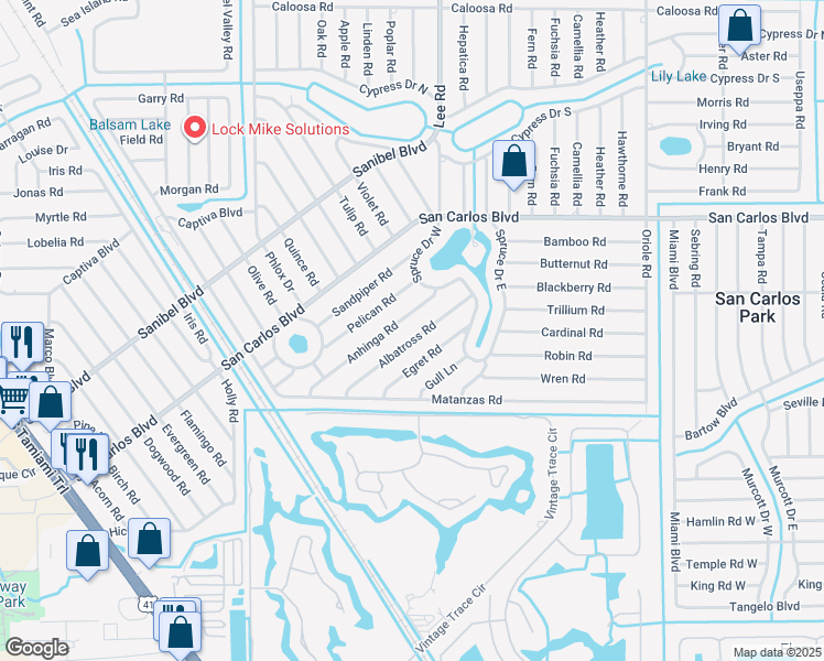 map of restaurants, bars, coffee shops, grocery stores, and more near 8156 Albatross Road in Fort Myers