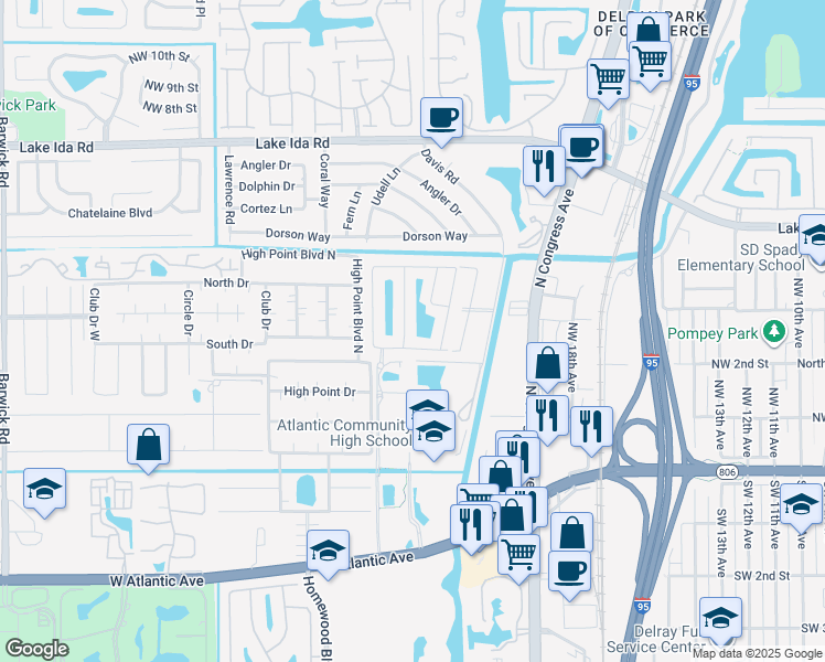 map of restaurants, bars, coffee shops, grocery stores, and more near 2485 South Coral Trace Circle in Delray Beach