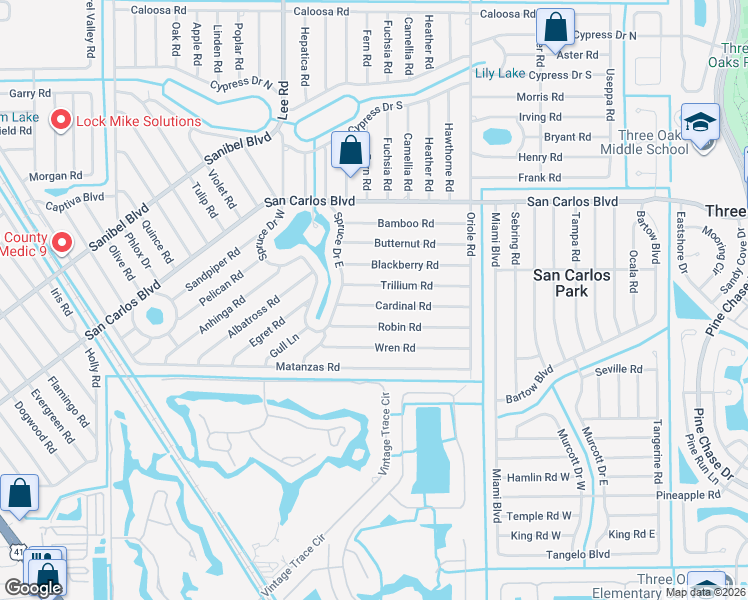 map of restaurants, bars, coffee shops, grocery stores, and more near 8337 Robin Road in Fort Myers