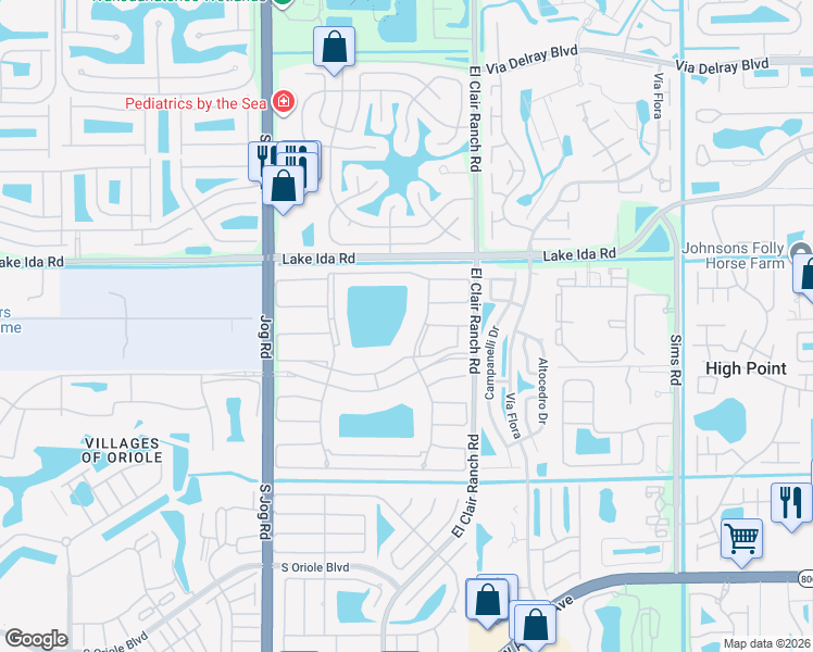 map of restaurants, bars, coffee shops, grocery stores, and more near 14117 Royal Vista Drive in Delray Beach