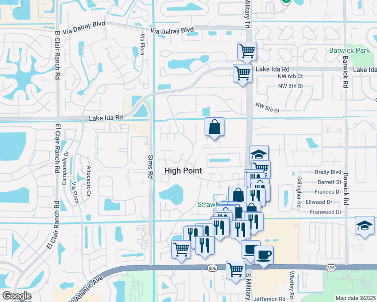 map of restaurants, bars, coffee shops, grocery stores, and more near 14227 West La Sedona Circle in Delray Beach