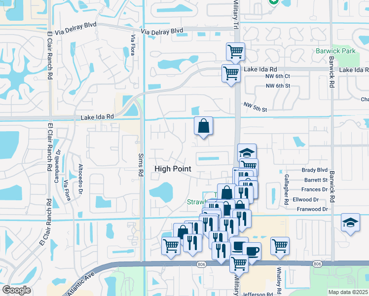 map of restaurants, bars, coffee shops, grocery stores, and more near 14200 Nesting Way in Delray Beach
