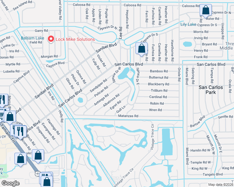 map of restaurants, bars, coffee shops, grocery stores, and more near 8189 Anhinga Road in Fort Myers