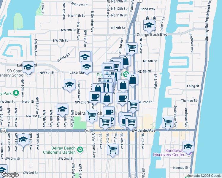 map of restaurants, bars, coffee shops, grocery stores, and more near 260 Northeast 3rd Street in Delray Beach
