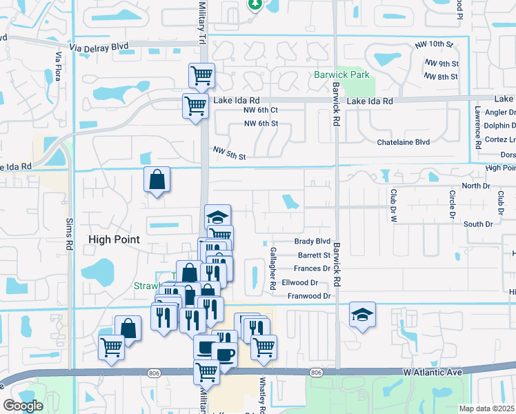 map of restaurants, bars, coffee shops, grocery stores, and more near 340 Northwest 50th Avenue in Delray Beach
