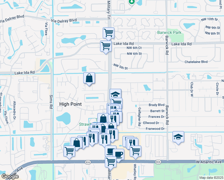 map of restaurants, bars, coffee shops, grocery stores, and more near 14111 South Military Trail in Delray Beach